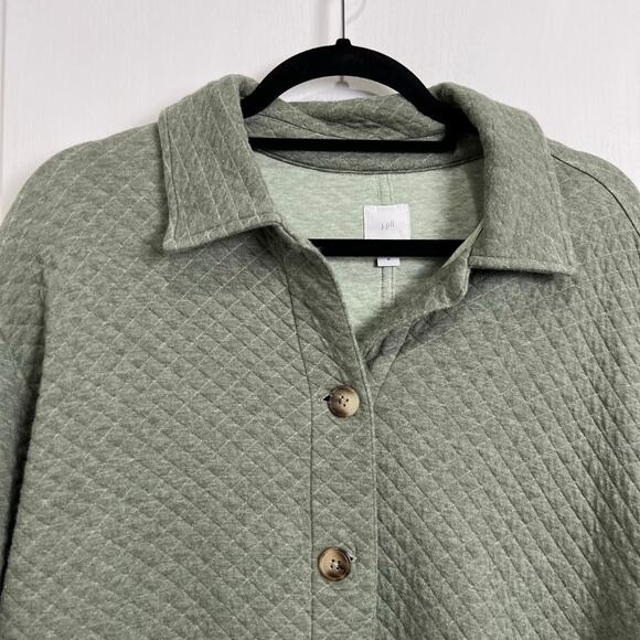 J JIll Green Quilted Shacket Shirt Jacket Cozy Women's Medium - Picture 3 of 8